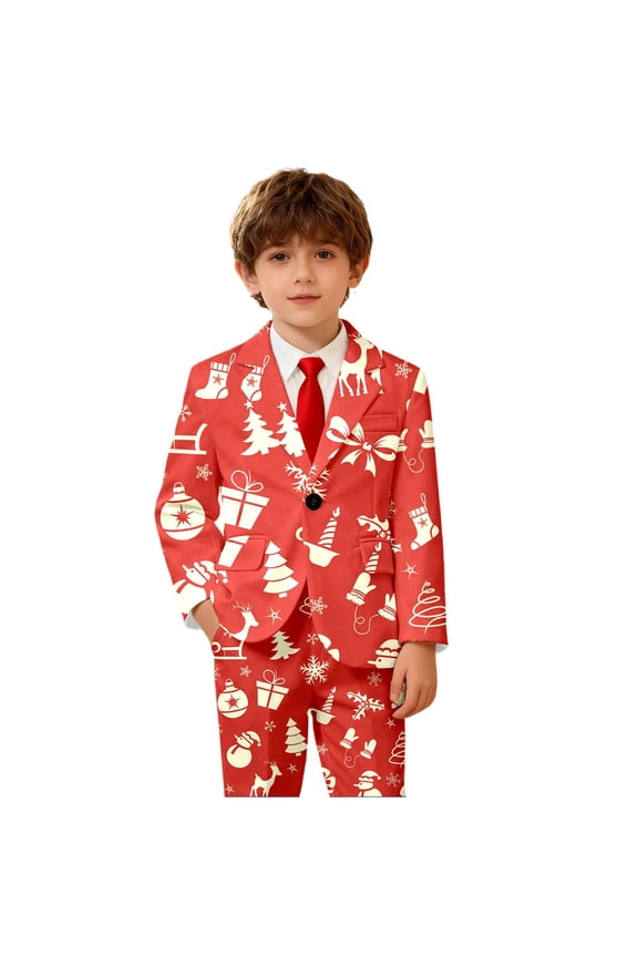 Boys Toddler Outerwear Festive Leaves Printed Pattern Kids Jacket For Holiday Party Coat Long Sleeve Loose Fit With Side Pockets And Comfortable Classic Wear,Red,3-4 Years