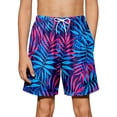 thumbnail image 1 of Rggeeun Boys Toddler Shorts Colorful Leaf Pattern Elastic Waist With Adjustable Tie & Side Pockets Loose Fit Wide Leg Knee Length For Summer Everyday Use Versatile Bottoms,Blue,7-8 Years, 1 of 6