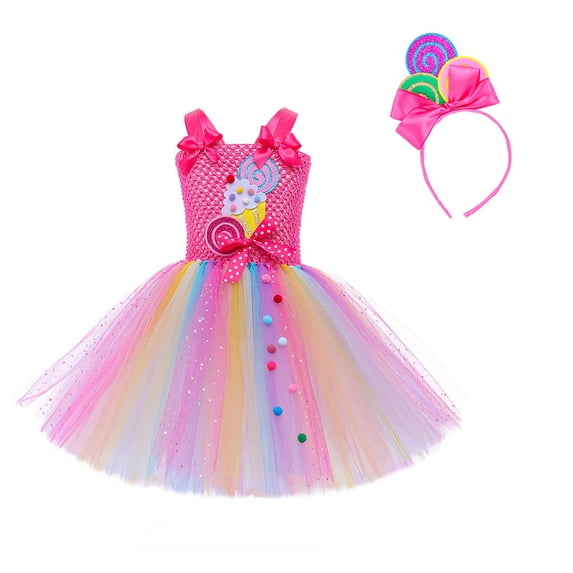Rggeeun Candy Color Ice Cream Print Girls Party Dress Gown For Tutu Skirt Dresses Toddler Kids Children Fashion Apparel Comfort Casual O-Neck Sundress