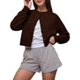 thumbnail image 1 of Rggeeun Cardigan Sweaters for Women Cropped Cardigan Button Down Long Sleeve Outerwear Crew Neck Casual Knit Tops Lightweight Clothes Outdoor Cozy,Brown,S, 1 of 5