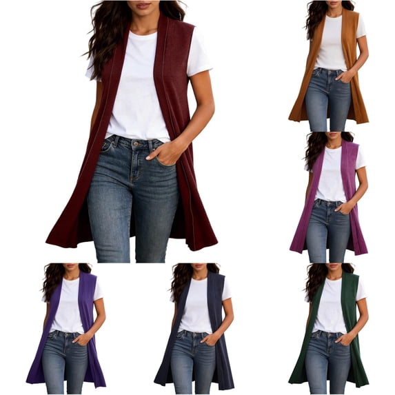 Rggeeun Cardigan Sweaters for Women Long Cardigans Open Front Sleeveless Knit Tops Casual Fall Coat Party Night Stylish,Red,M