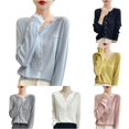 thumbnail image 1 of Rggeeun Cardigan Sweaters for Women V Neck Ribbed Knit Tops Button Down Fall Cardigans Long Sleeve Soft Clothes Travel Classic,Blue,XL, 1 of 8