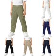 thumbnail image 1 of Rggeeun Child Boy Pants Ankle Length Cargo Multiple Pocket Detail Elastic Waist Straight Leg Classic Fit Soft Lightweight Summer Fall Athletic Training Cool Trousers,Green,11-12 Years, 1 of 7