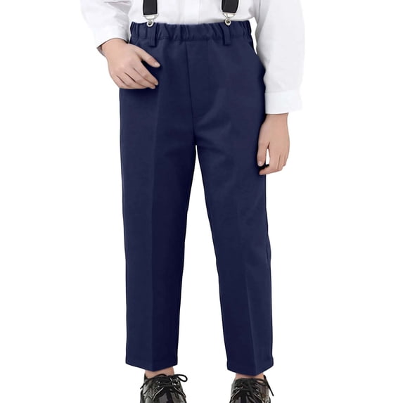 Rggeeun Child Boy Pants Back To School Elastic Waist Solid Color Suspender Pants Straight Leg Relaxed Fit Ankle Length Side Pockets Summer Fall Athletic Training Cool Trousers,Blue,13-14 Years