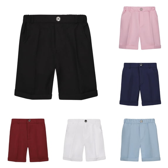 Rggeeun Child Boy Pants Back To School Solid Color Knit Loose Fit Wide Leg Above Knee Button Soft Breathable For Summer Training Casual Trousers,Black,4-5 Years