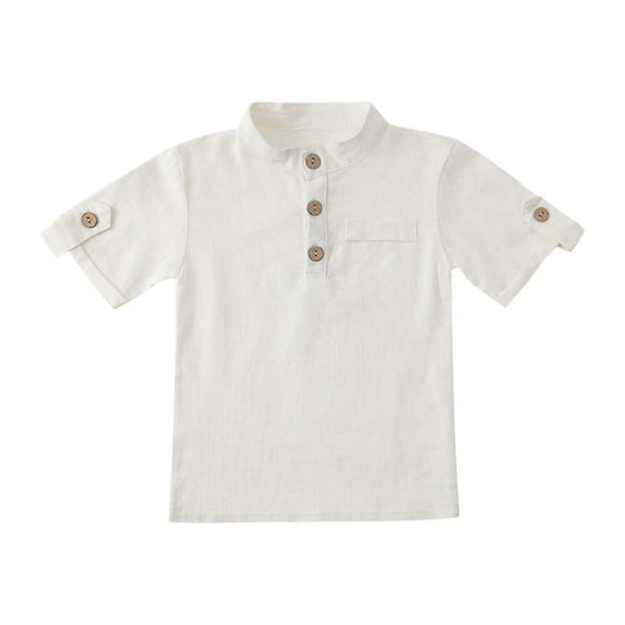 Rggeeun Child Boy Tee Short Sleeve Solid Color O-Neck Soft And Breathable Fabric Top For Baby Boys And Girls Summer Wearing ,White,4-5 Years