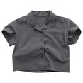 thumbnail image 1 of Rggeeun Child Boy Tee Turndown Collar Solid Color With Simple Printed Shirt Casual Thin Breathable Top Comfortable Daily Wear ,Grey,4-5 Years, 1 of 4