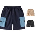 thumbnail image 1 of Rggeeun Child Boys Shorts Cargo Solid Color Elastic Waist Flap Pockets With Snap Closure Knee Length Loose Fit For Summer Party Stylish Bottoms,Blue,6-7 Years, 1 of 4
