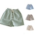 thumbnail image 1 of Rggeeun Child Boys Shorts Cute Plaid Pattern Elastic Waist With Adjustable Drawstring Side Pockets And Front Buttons Loose Fit For Summer School Activities Lovely Bottoms,Green,3-4 Years, 1 of 4