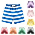 thumbnail image 1 of Rggeeun Child Boys Shorts Cute Stripes Pattern Elastic Drawstring Waist Adjustable Loose Fit Soft Breathable Wide Leg For Summer Beach Wear Comfort Bottoms,Blue,13-14 Years, 1 of 4