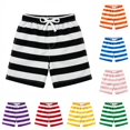 thumbnail image 1 of Rggeeun Child Boys Shorts Cute Stripes Pattern Elastic Drawstring Waist Adjustable Loose Fit Soft Breathable Wide Leg For Summer Everyday Use Versatile Bottoms,Black,11-12 Years, 1 of 4