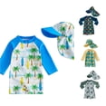 thumbnail image 1 of Rggeeun Child Boys Swimsuit Set 2Pc Cute Animal Print Long Sleeve Crew Neck Elastic Above Knee with Cover Up Hat for Summer Beach Wear Classic Swim Wear,Blue,0-3 Months, 1 of 3
