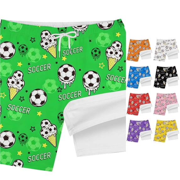 Rggeeun Child Boys Swimsuit Set Cartoon Print Elastic High Waist with Adjustable Tie Double Layer Wide Leg Knee Length Swim Trunks for Summer Beach Play Classic Swim Wear,Green,3-4 Years