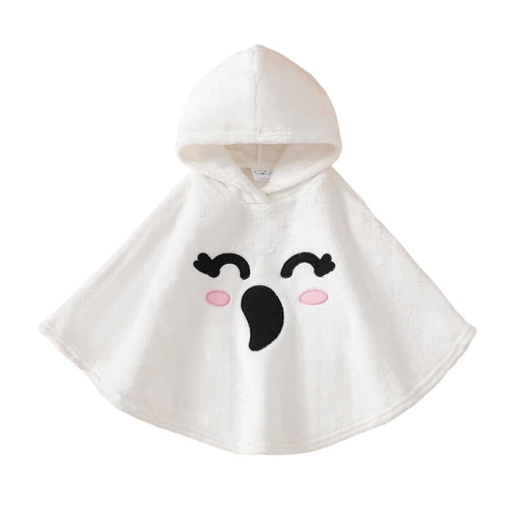 Rggeeun Child Cape Cartoon Cute Halloween Themed Print Cropped Ruffle Hooded Lightweight for Halloween Streetwear Fashion Capes,Gray,3-4 Years