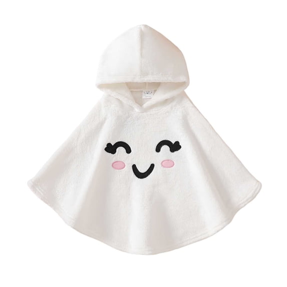Rggeeun Child Cape Cartoon Cute Halloween Themed Print Cropped Ruffle Hooded Lightweight for Halloween Workout Leisure Capes,White,3-4 Years