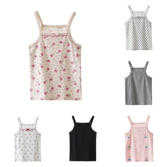 Rggeeun Child Girl Blouses Solid Color Spaghetti Strap Camisole U Back Halter Neck Soft Smooth for Summer Playground Sweet Tops,Pink,3-4 Years