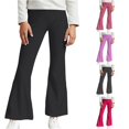 thumbnail image 1 of Rggeeun Child Girl Yoga Pants Back To School Solid Color Elastic Waist Slim Fit Leggings Stretch Ankle Length Lightweight Bootcut Outdoor Activities Leisure Trousers,Black,13-14 Years, 1 of 3