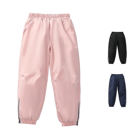 Rggeeun Child Girl's Jogger Pants Solid Color Elastic Waist Ankle Length Straight Leg Relaxed Fit Lightweight For Outdoor Running Casual Trousers,Pink,10-11 Years