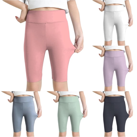 Rggeeun Child Girl's Yoga Pants Solid Color Elastic Waist Athletic Leggings Straight Leg Slim Fit Stretch Knee Length Lightweight For Outdoor Running Leisure Trousers,Pink,2-3 Years