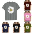 thumbnail image 1 of Rggeeun Child Girls Blouse Cute Floral Pattern Short Sleeve Crew Neck Relaxed Fit Loose Soft Smooth for Summer Play Sports Stylish Tops,Gray,3-4 Years, 1 of 6