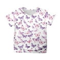 thumbnail image 1 of Rggeeun Child Girls Blouses Cute Butterfly Pattern Loose Plus Size Short Sleeve Crew Neck Knit Relaxed Fit Lightweight for Summer Vacation Sweet Tops,Purple,4-5 Years, 1 of 3