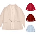 thumbnail image 1 of Rggeeun Child Girls Blouses Solid Color Shawl Collar Long Sleeve Inner Lined Cardigan with Side Pockets Soft Loose for Spring & Fall Evening Party Cozy Tops,Beige,13-14 Years, 1 of 9