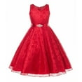 thumbnail image 1 of Rggeeun Child Girls Dress Solid Color Pleated Sleeveless Square Neck Knee-Length Slim Fit With Sashes Belt & Pleated Lace Ruffle Trim For Party Lovely Sundress,Red,7-8 Years, 1 of 6