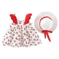 thumbnail image 1 of Rggeeun Child Girls Dress Tropical Fruit Pattern Short Style Wide Straps U-Back Square Neck With Pleated Ruffle & Hat For Outdoor Play Stylish Sundress,Red,12-18 Months, 1 of 4