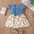 thumbnail image 1 of Rggeeun Child Girls Dresses Back-to-School Themed Twofer Colorful Dots & Pencil Pattern Ruffled Fly Sleeve Crew Neck Buttons Bow for Summer Everyday Wear Adorable Sundress,Blue,1-2 Years, 1 of 7