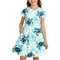thumbnail image 1 of Rggeeun Child Girls Dresses Cartoon Animal Print Short Sleeve Crew Neck A Line Flowy Loose with Ruched Ruffle Knee Length for Summer Everyday Wear Adorable Sundress,Blue,9-10 Years, 1 of 4