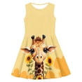 thumbnail image 1 of Rggeeun Child Girls Dresses Cute Giraffe & Floral Print Sleeveless Crew Neck Knee-Length Loose Fit With Ruffle For Daily Wear Versatile Top,Yellow,8-9 Years, 1 of 5