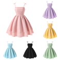thumbnail image 1 of Rggeeun Child Girls Dresses Solid Color Spaghetti Strap with Bowknot Waist Shirring Flowy Large Pleated Ruffle Ankle Length for Summer School Activities Sweet Sundress,Pink,14-15 Years, 1 of 6
