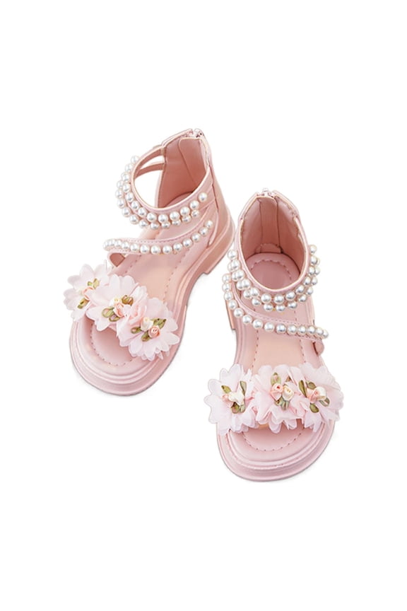 Child Girls Sandals Lace & Metal Ornament Adjustable Bead Ankle Strap Gladiator Medium Width Non- Thick Mid Heel For Holiday Comfort Footwear,Red,6-7 Years