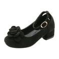 thumbnail image 1 of Rggeeun Child Girls Sandals Solid Color Front Flower Glitter Open-Toe Adjustable Ankle Strap Narrow Wedge Mid Heel For Summer Holiday Stylish Footwear,Black,4-4.5 Years, 1 of 6