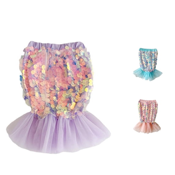 Rggeeun Child Girls Skirt Colorful Cute Sequins Elastic High Waist Above Knee with Ruched Ruffle for Summer Outdoor Play Graceful Skirts,Purple,4-5 Years