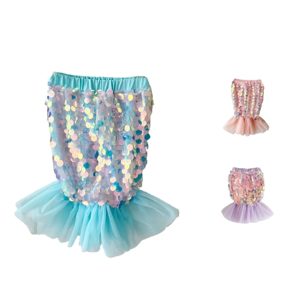 Rggeeun Child Girls Skirt Colorful Cute Sequins Elastic High Waist Above Knee with Ruched Ruffle for Summer School Activities Sweet Skirts,Green,6-7 Years