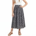 thumbnail image 1 of Rggeeun Child Girls Skirt Cute Floral Pattern Pleated Elastic High Waist Ankle Length Loose Fit For Summer Outdoor Casual Skirts,Black,7-8 Years, 1 of 7