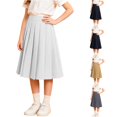 thumbnail image 1 of Rggeeun Child Girls Skirt A Line Solid Color High Waist Stretchy with Pleated Ruffle Knee Length for Summer Evening Party Casual Skirts,White,5-6 Years, 1 of 7