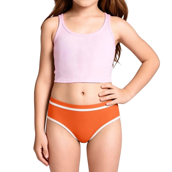 Rggeeun Child Girls Swimwear Bottoms Solid Color Elastic High Waist Slim Fit Swim Brief for Summer Pool Training Casual Shorts,Orange,11-12 Years
