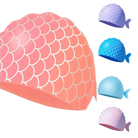 Rggeeun Child Swim Cap Cute Cartoon Plaid Pattern Non Constricting Head Ear Protecting Soft Caps Sun Hat Summer Boy and Girl Festive Celebration Classic,Orange,5-12 Years