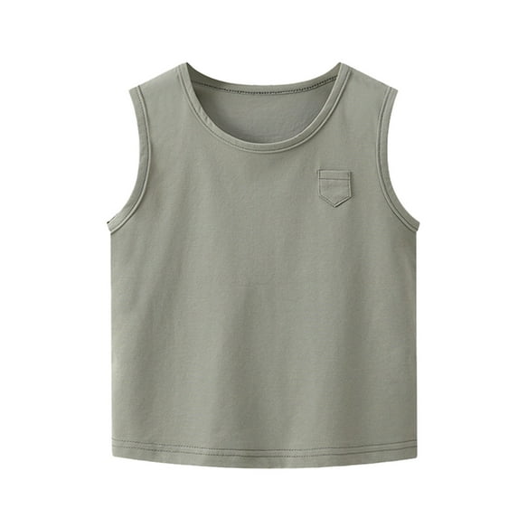 Rggeeun Children Boy's Tee Shirts Sleeveless O-Neck Vest Solid Color Soft And Breathable Fabric Top For Youth Summer Outdoors And Indoors Activities Wearing ,Green,5-6 Years