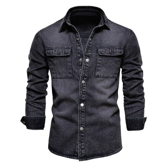Rggeeun Denim Jackets For Men Spring Fall Casual With Pockets Long Sleeve Lapel Punk Jacket Outwear Streetwear