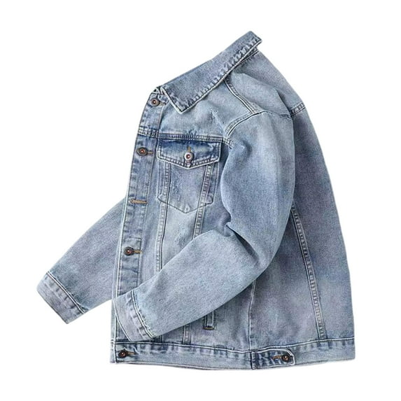 Rggeeun Denim Jackets For Men Spring Fall Outdoor Casual Solid Color Denim Jacket Coat Outwear Fashion