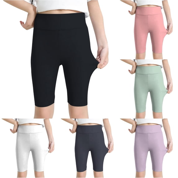 Rggeeun Girl's Child Yoga Pants Solid Color Elastic Waist Athletic Leggings Straight Leg Slim Fit Stretch Knee Length Lightweight For Outdoor Workout Basic Trousers,Black,10-12 Years