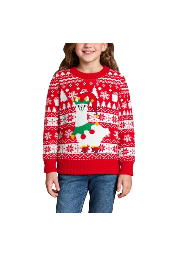 Girls Child Sweaters Cartoon Sheep Graphics Kids Knit Long Sleeve Crew Neck For Holiday Celebrations Cozy And Stylish Design Ideal For Family Gatherings Relaxed Fit Knitwear,Red,4-5 Years