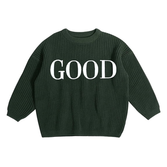 Rggeeun Girls Child Sweaters Floral Embroidery Design Hand Embroidered Pure Knit Crew Neck Long Sleeve For Delicate Soft And Comfortable Baby Kids Trendy Pullover,Army Green,6-12 Months