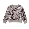 thumbnail image 1 of Rggeeun Girls Child Sweaters Leopard Pattern Design Long Sleeve Round Neck Soft Knit Trendy Warm For Everyday Stylish Pullover,Grey,1-2 Years, 1 of 3