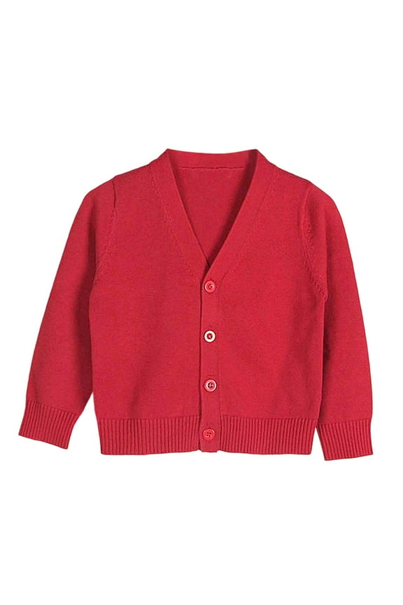 Girls Child Sweaters Solid Color Cardigan Long Sleeve Loose Fit Kid With Buttons Knitted V-Neck Cardigans Versatile Knitwear,Red,4-5 Years