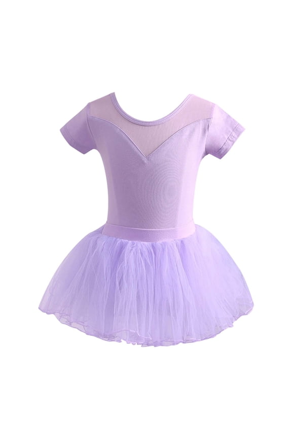 Girls Dance Dresses Performance Tutu Dresses Short Sleeve Leotard O-Neck For Ballet Jazz Recital Practice Toddler Kids Cozy Casual Sundress