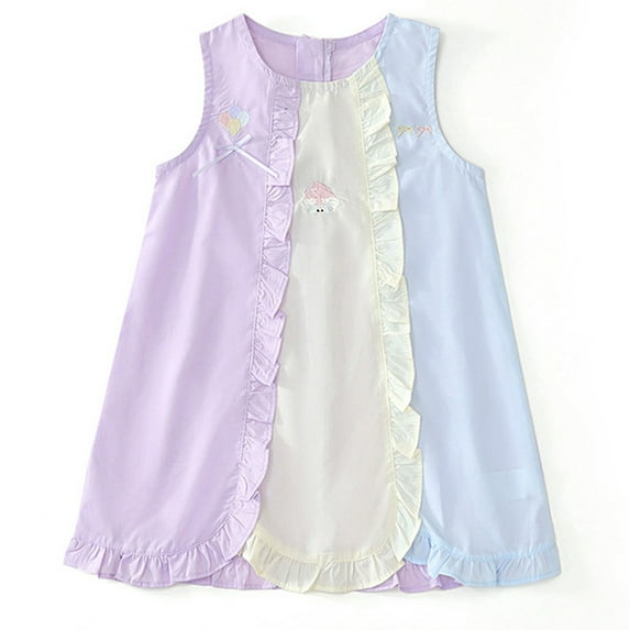 Rggeeun Girls Dresses Casual Candy Color Patchwork Dress With Lace Trim Flowy Comfortable Summer Dresses Toddler Kids 2 10 Boho O-Neck Sundress